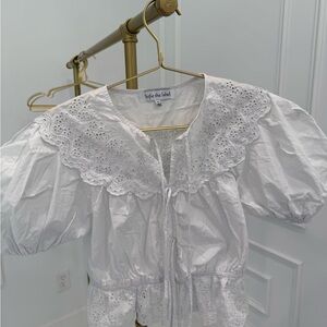 White Eyelet Blouse with Puff Sleeves